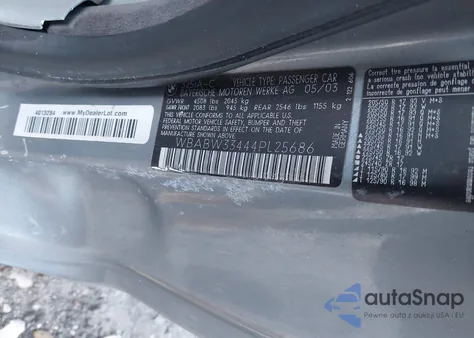 2004 BMW 325Ci из США, поврежденный, VIN WBABW33444PL25686